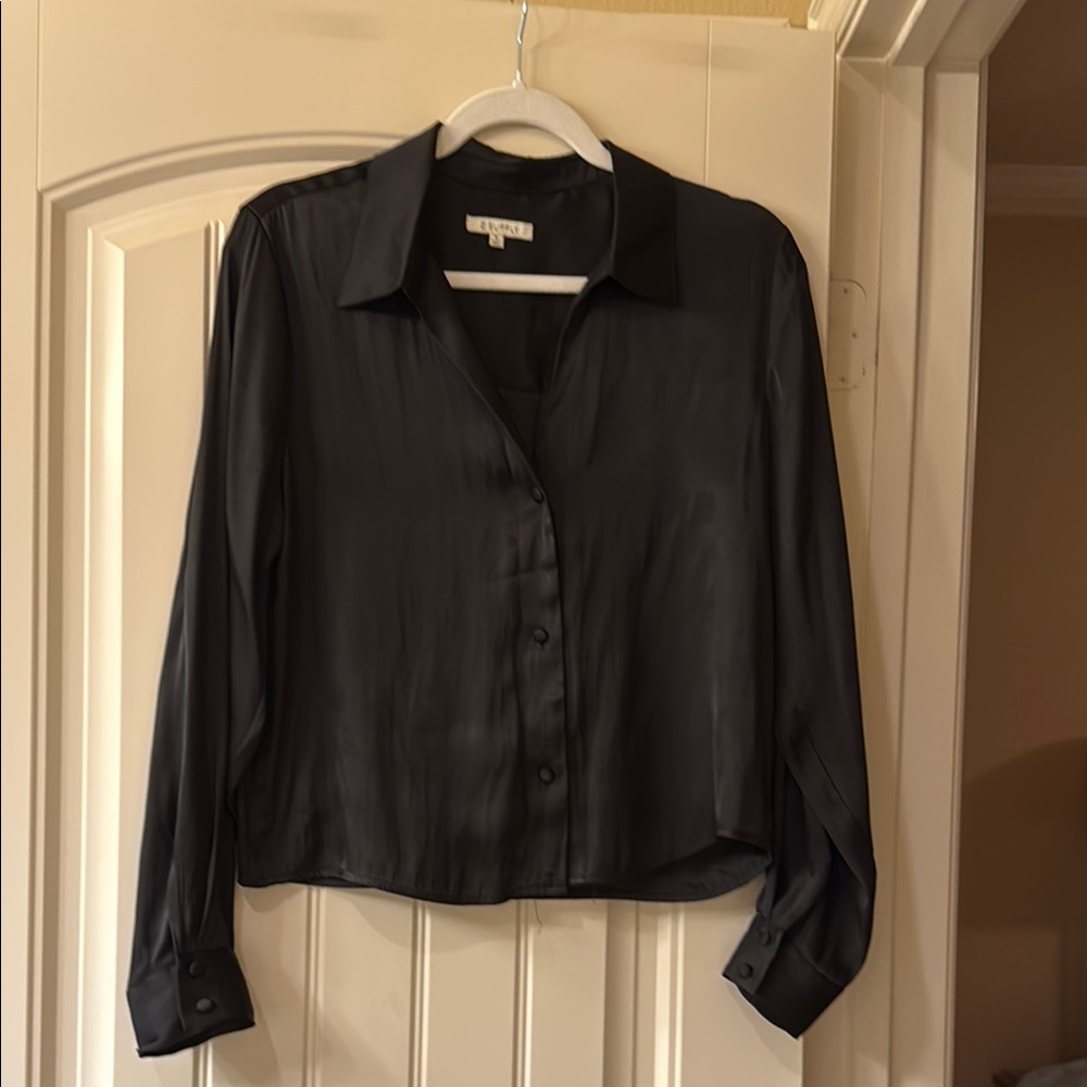 Z Supply Black Satin Button-Down Shirt